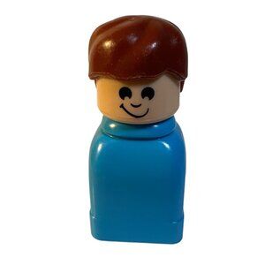 Building Block Figure Blue Body Brown Hair Plastic Figure Boy